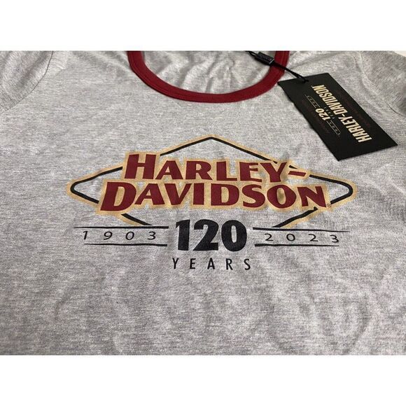 HARLEY DAVIDSON 120th Light Heather Grey Knit Tee Short Sleeve Women's Sz M NEW - Picture 2 of 8